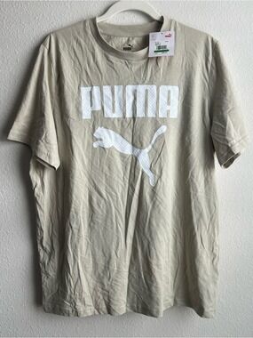 Puma Beige Short-Sleeve Logo Tee with White Graphic